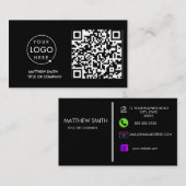 QR Code Business Logo | Zwarte moderne professiona Visitekaartje (Voorkant / Achterkant)