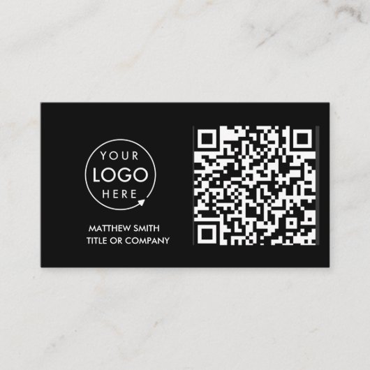QR Code Business Logo | Zwarte moderne professiona Visitekaartje (Voorkant)