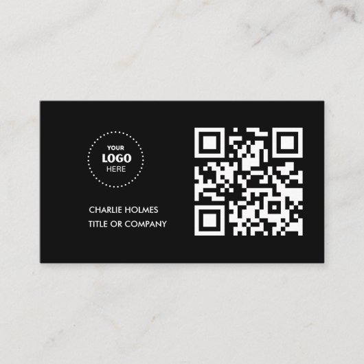 QR Code Business Logo | Zwarte moderne professiona Visitekaartje (Voorkant)