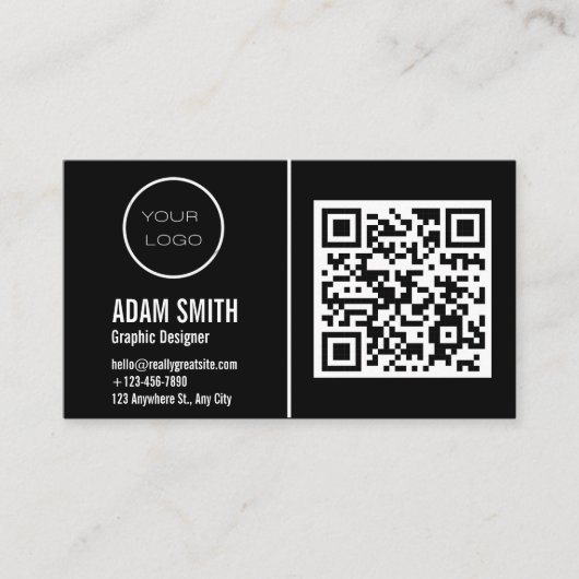 QR Code Business Logo | Zwarte moderne professiona Visitekaartje (Voorkant)
