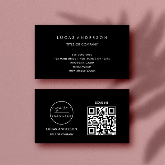 QR Code Business Logo | Zwarte moderne professiona Visitekaartje