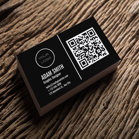 QR Code Business Logo | Zwarte moderne professiona Visitekaartje