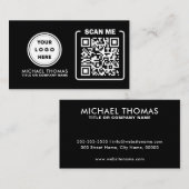 QR Code Business Logo | Zwarte moderne professiona Visitekaartje (Voorkant / Achterkant)