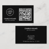 QR Code Business Logo | Zwarte moderne professiona Visitekaartje (Voorkant / Achterkant)
