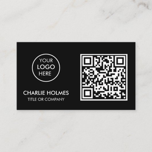 QR Code Business Logo | Zwarte moderne professiona Visitekaartje (Voorkant)