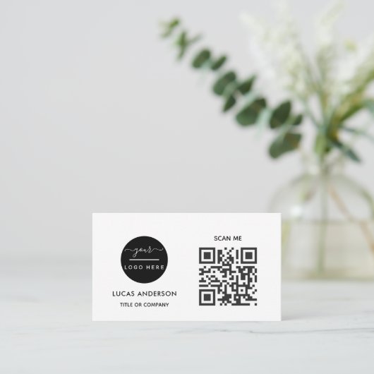 QR Code Business Logo | Zwarte moderne professiona Visitekaartje (Staand voorkant)
