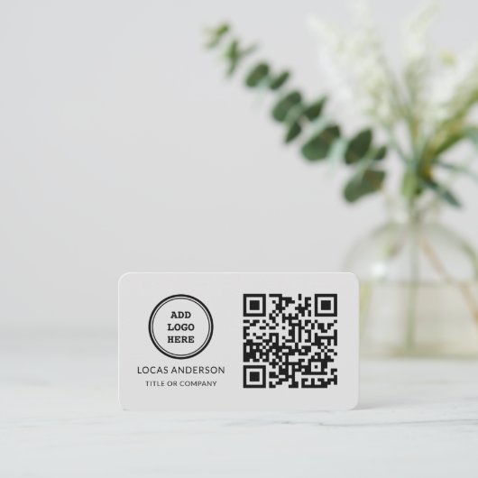 QR Code Business Logo | Zwarte moderne professiona Visitekaartje (Staand voorkant)
