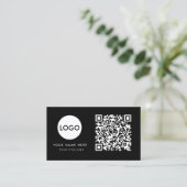QR Code Business Logo | Zwarte moderne professiona Visitekaartje (Staand voorkant)
