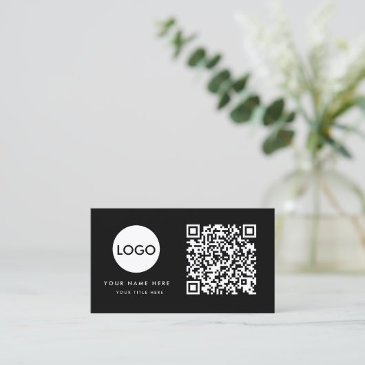 QR Code Business Logo | Zwarte moderne professiona Visitekaartje (Staand voorkant)