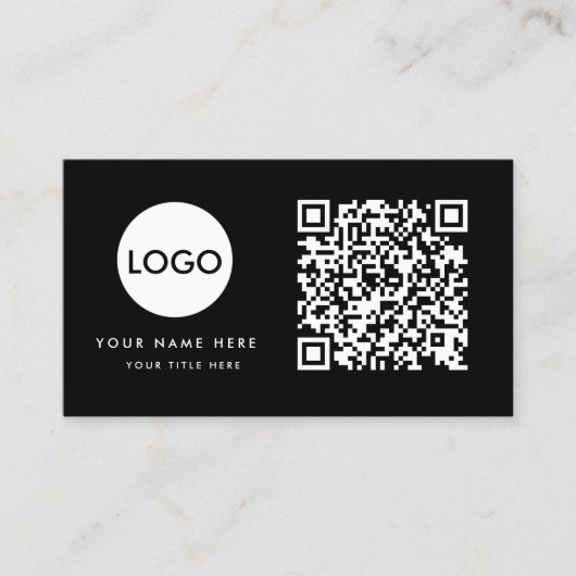 QR Code Business Logo | Zwarte moderne professiona Visitekaartje (Voorkant)