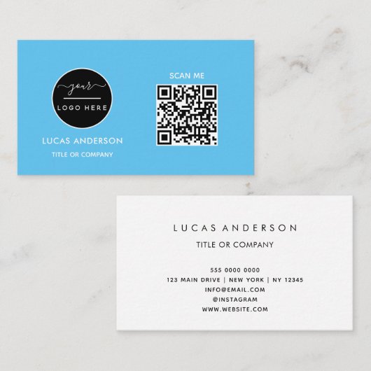 QR Code Business Logo | Zwarte moderne professiona Visitekaartje (Voorkant / Achterkant)