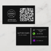 QR Code Business Logo | Zwarte moderne professiona Visitekaartje (Voorkant / Achterkant)