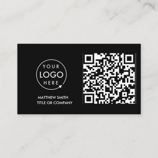 QR Code Business Logo | Zwarte moderne professiona Visitekaartje (Voorkant)