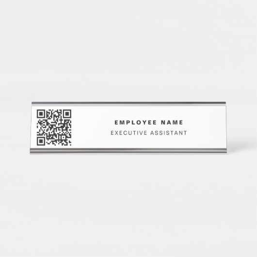 QR-code - Business Modern minimalistisch wit Bureau Naambordje (Voorkant)
