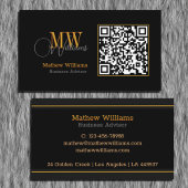 QR Code Business, Modern | Zwart monogram Pro Visitekaartje
