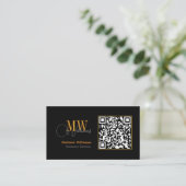 QR Code Business, Modern | Zwart monogram Pro Visitekaartje (Staand voorkant)