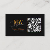QR Code Business, Modern | Zwart monogram Pro Visitekaartje (Voorkant)