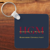 QR Code Business Monogram Logo Navy Burgundy Gold Sleutelhanger (Voorkant)