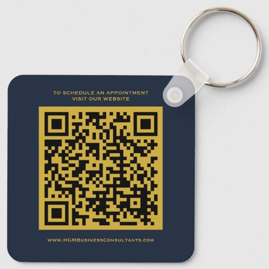 QR Code Business Monogram Logo Navy Burgundy Gold Sleutelhanger (Achterkant)