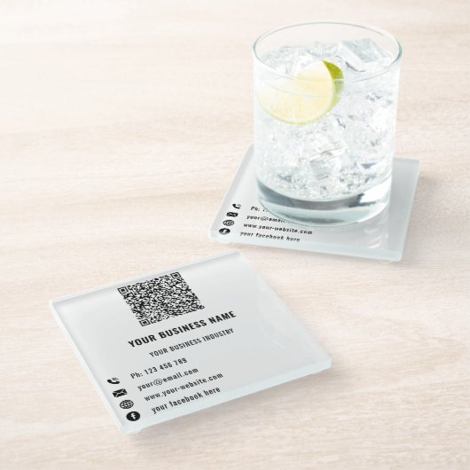 QR Code Business Promotional Glass Coaster Example Glazen Onderzetter (Schuin)