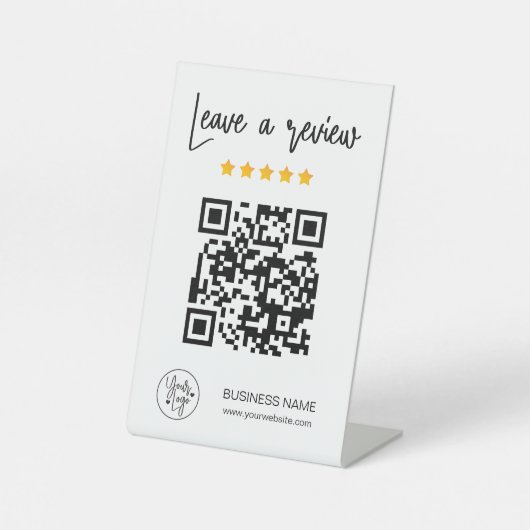 QR Code Business Review 5 Star Review Modern Reclamebord Met Voetstuk (Voorkant)