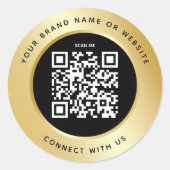 QR Code Business Scannable Connect Black Gold Ronde Sticker (Voorkant)