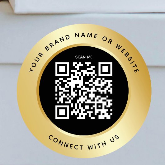 QR Code Business Scannable Connect Black Gold Ronde Sticker