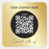 QR Code Business Scannable Connect Black Gold Vierkante Sticker (Voorkant)