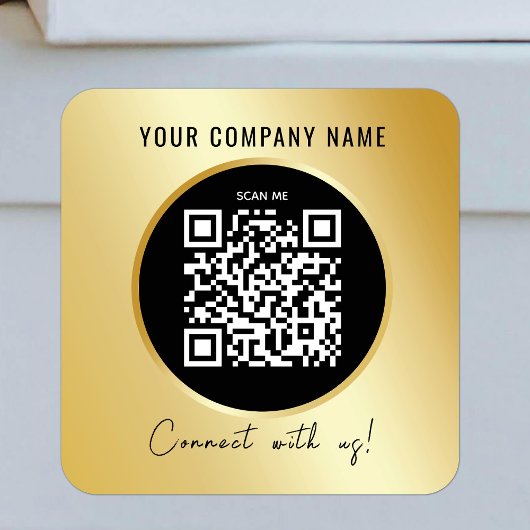QR Code Business Scannable Connect Black Gold Vierkante Sticker