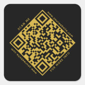 QR Code Business Scannable Modern Zwart Goud Vierkante Sticker (Voorkant)