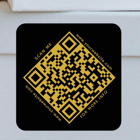 QR Code Business Scannable Modern Zwart Goud Vierkante Sticker