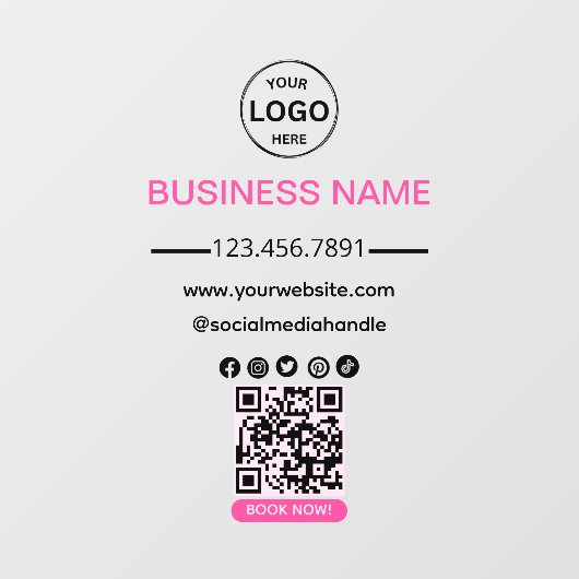 QR Code Business Spa Logo Social Media Roze Raamsticker (Vel)