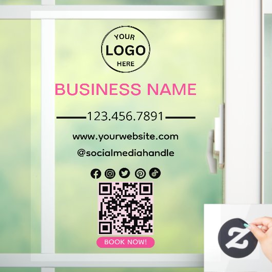 QR Code Business Spa Logo Social Media Roze Raamsticker (Huis)