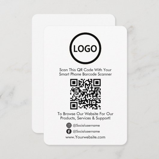 QR Code Business Website Scan Me Social Media Informatiekaartje (Voorkant / Achterkant)