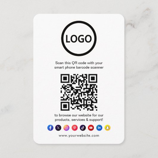 QR Code Business Website Scan Me Social Media Informatiekaartje (Voorkant)
