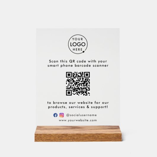 QR Code Business Website Scan Me Social Media Logo Acryl Bord (Voorkant)
