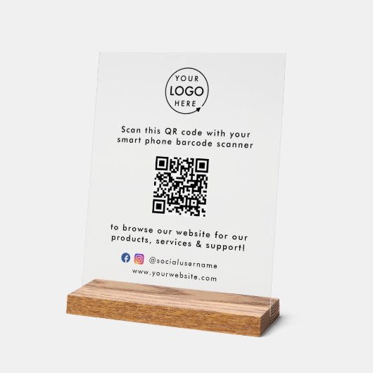 QR Code Business Website Scan Me Social Media Logo Acryl Bord (Hoek)