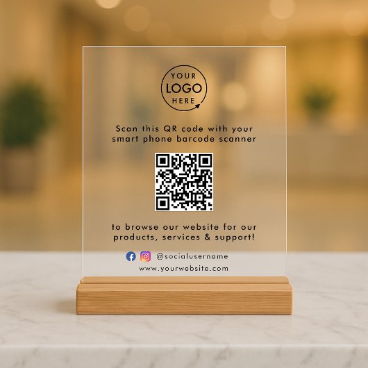 QR Code Business Website Scan Me Social Media Logo Acryl Bord