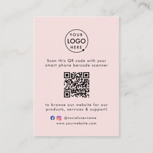 QR Code Business Website Scan me Sociale media Roz Visitekaartje (Voorkant)