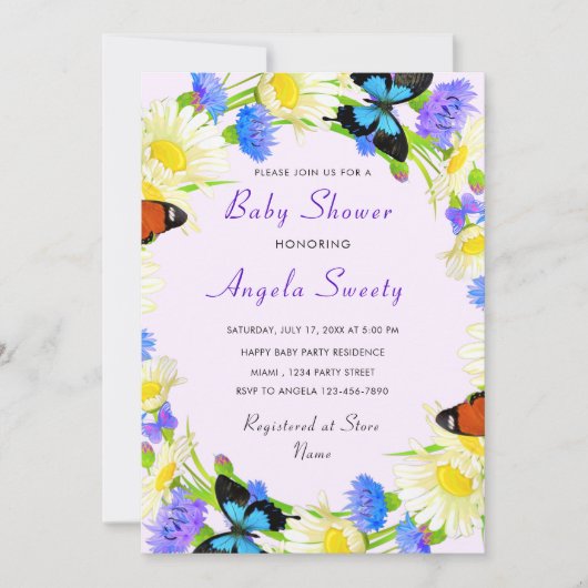 QR Code Butterfly Baby shower Uitnodiging Sjabloon (Voorkant)