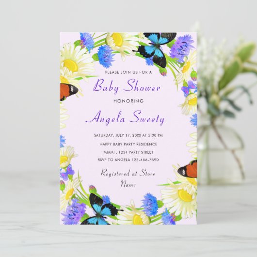 QR Code Butterfly Baby shower Uitnodiging Sjabloon (Staand voorkant)