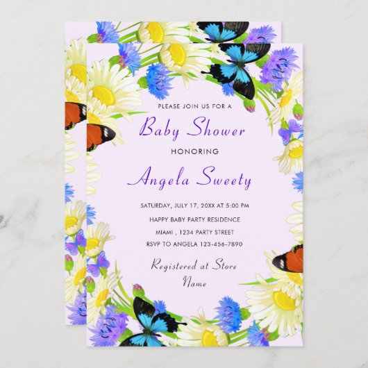 QR Code Butterfly Baby shower Uitnodiging Sjabloon (Voorkant / Achterkant)