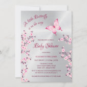 QR-code | Butterfly Silver | Meisje Baby shower Kaart (Voorkant)