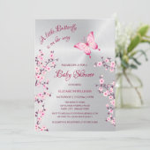 QR-code | Butterfly Silver | Meisje Baby shower Kaart (Staand voorkant)