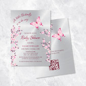 QR-code | Butterfly Silver | Meisje Baby shower Kaart