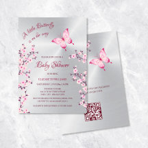 QR-code | Butterfly Silver | Meisje Baby shower