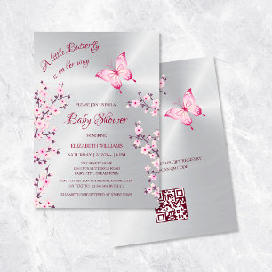 QR-code   Butterfly Silver   Meisje Baby shower Kaart
