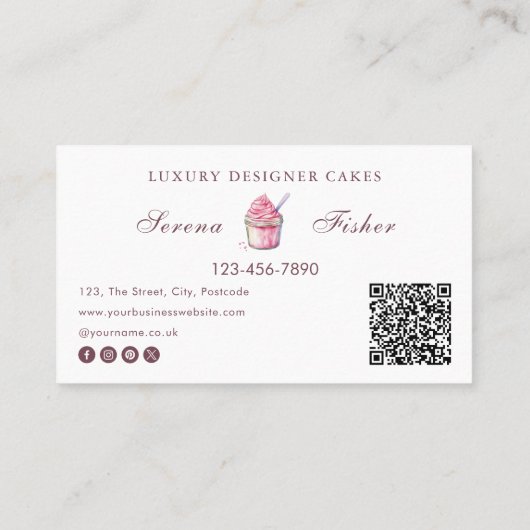 QR Code Cake Baker Polka Dot Chic Pink Business Visitekaartje (Achterkant)