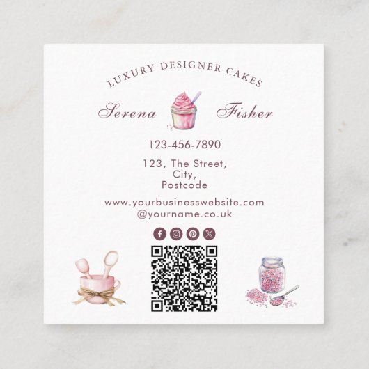QR Code Cake Baker Polka Dot Chic Pink Vierkante Visitekaartje (Achterkant)