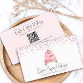 QR Code Cake Blush Pink Sprinkles Pastry Chef Chic Visitekaartje